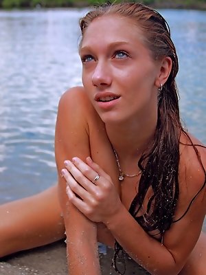 With her gorgeous wet body, Angeli dips on the river and flaunts her best asset throughout the series.